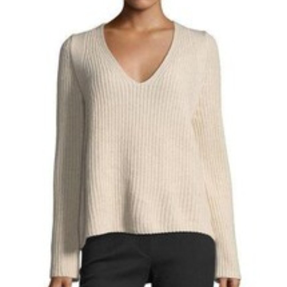 Helmut Lang Cashmere Wool Blend Sweater Deep V Neck Chunky Rib Knit